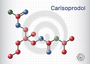 Carisoprodol molecule. It is muscle relaxant, used in painful musculoskeletal conditions. Structural chemical formula, molecule