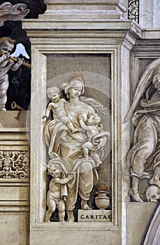 Caritas, detail of Filippino Lippi`s fresco in the Santa Maria Novella church in Florence