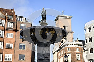 The Caritas Fountain oldest fountain in Copenhagen placed near Stroget street. Copenhagen, Denmark. February 2020