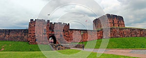 Carlisle Castle, Cumbria, Panorama of Massive Gate and Keep, England, Great Britain