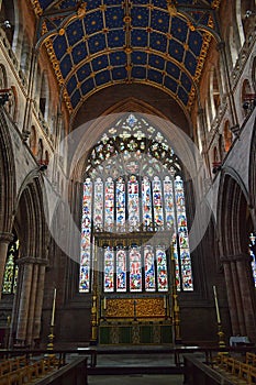 Carlisle Cathedral, Choir ceiling and East Window interior View Cumbria UK