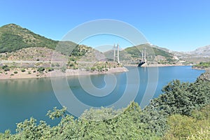 Carlos FernÃÂ¡ndez Casado bridge over the Barrios de Luna Reservoir, LeÃÂ³n, Spain. photo