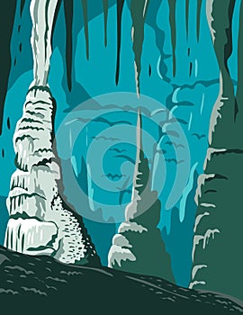 Carlsbad Caverns National Park in Guadalupe Mountains New Mexico United States WPA Poster Art Color