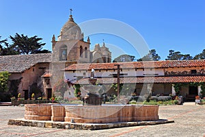 Carmel Mission Fountain and Courtyard, Big Sur, California
