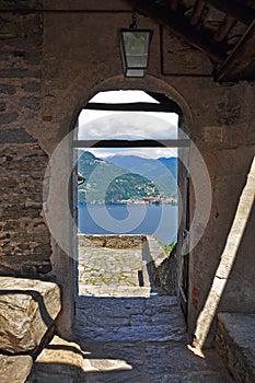 Carmine Superiore, gate view of Lake (lago) Maggiore, Italy.