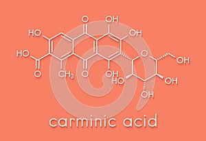 Carminic acid pigment molecule. Occurs naturally in cochineal scale insect. Skeletal formula.