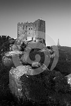 Carn brea castle in Black and white