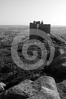 Carn brea castle in Black and white photo