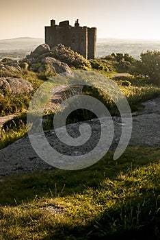 Carn brea castle in the evening light