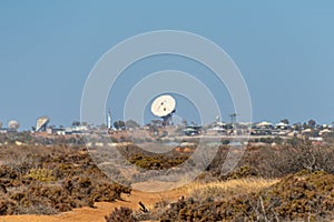 Carnarvon Space and Technology Museum satellite dish from Apollo era rendered blurry by heat