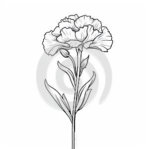 Carnation Biloba Line Illustration: Simple Stroke Black And White Art