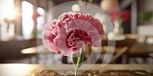 Carnation pink flower copy space blurred background