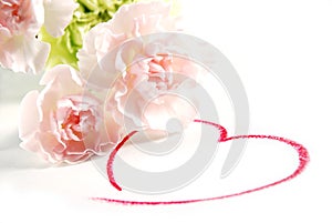 Carnation flowers and heart