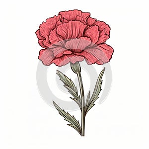 Carnation Vector Illustration: Sophisticated Woodblock Style On White Background