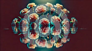 Carnations reflected in calm waterlighting