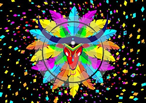 Carnaval de Barranquilla, Colombian carnival party. Vector illustration, poster and flyer. Logo Cartoon Bull Mask colorful  Icon