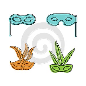 Carnaval mask icon set, color outline style