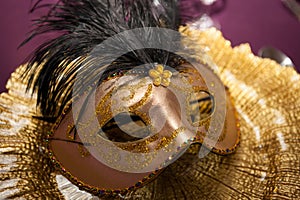 Carnaval table with venetian mask on the plate