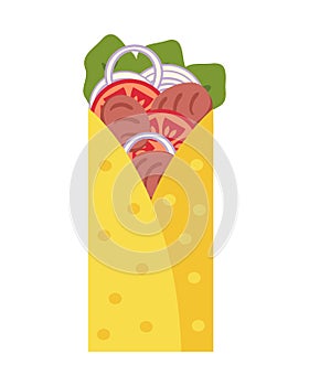 Carne asada mexican fastfood burrito in flat style. Perfect for tee, stickers, menu and stationery. Isolated vector illustration