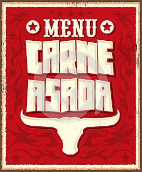 Carne asada, roast meat - barbecue spanish text menu