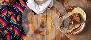 Carne Asada Tacos Panoramic table top view