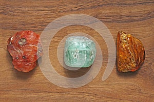 Carnelian, Beryl, Emerald, Amber. Collection of natural stones o