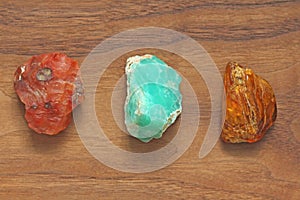 Carnelian, Chrysoprase, Amber. Collection of natural stones of m