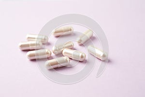 Carnitine capsules. Concept for a healthy dietary supplementation.