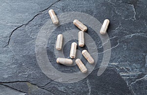 Carnitine capsules. Concept for a healthy dietary supplementation.