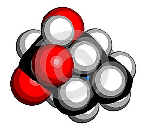 Carnitine food supplement molecule. 3D rendering. Atoms are represented as spheres with conventional color coding: hydrogen white