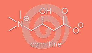 Carnitine food supplement molecule, chemical structure Skeletal formula.