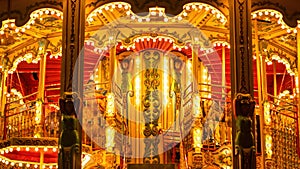 A carnival amusement ride at night in Cannes, France