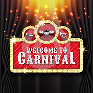 Carnival banner background design with light bulb frame