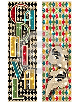 Carnival banners with mask in art deco style