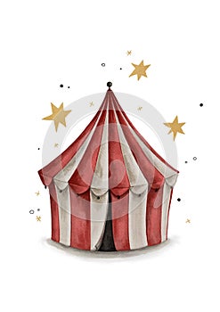 carnival circus red and white shelter watercolor illustration