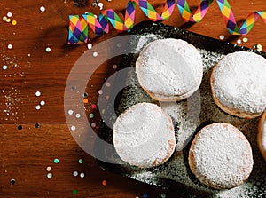 Carnival Donuts on Tray with Powdered Sugar