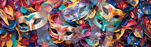 Carnival Face Masks Confetti Pattern Header. Generative AI