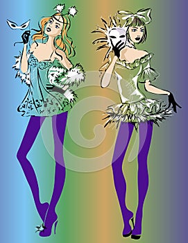 Carnival fashion models, sketch style