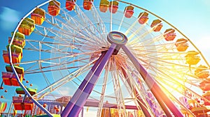 Carnival ferris wheel fun park entertainment. Generative AI