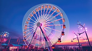 Carnival ferris wheel fun park entertainment. Generative AI