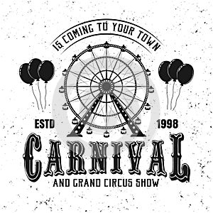 Carnival funfair and ferris wheel black emblem