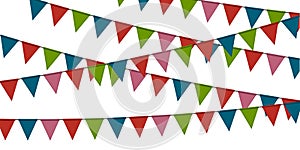 Carnival garland with flags isolated, colorful and festive party banner, decorative colorful pennants for festival, birthday