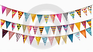 Carnival garland with flags on transparent background. Decorative colorful pennants. Generative Ai