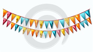 Carnival garland with flags on transparent background. Decorative colorful pennants. Generative Ai
