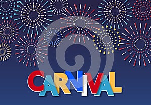 Carnival inscription design. Multi-colored fireworks. Cut out of paper. Flyer, invitation. illustration