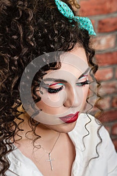 Carnival Makeup Pin Up Image. Curly hairstyle