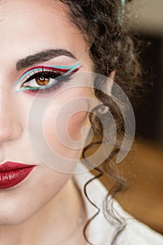 Carnival Makeup Pin Up Image. Curly hairstyle