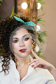 Carnival Makeup Pin Up Image. Curly hairstyle