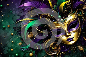 Carnival Mardi gras Venetian masks on black purple background