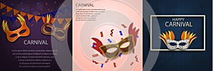 Carnival mask banner concept set, realistic style